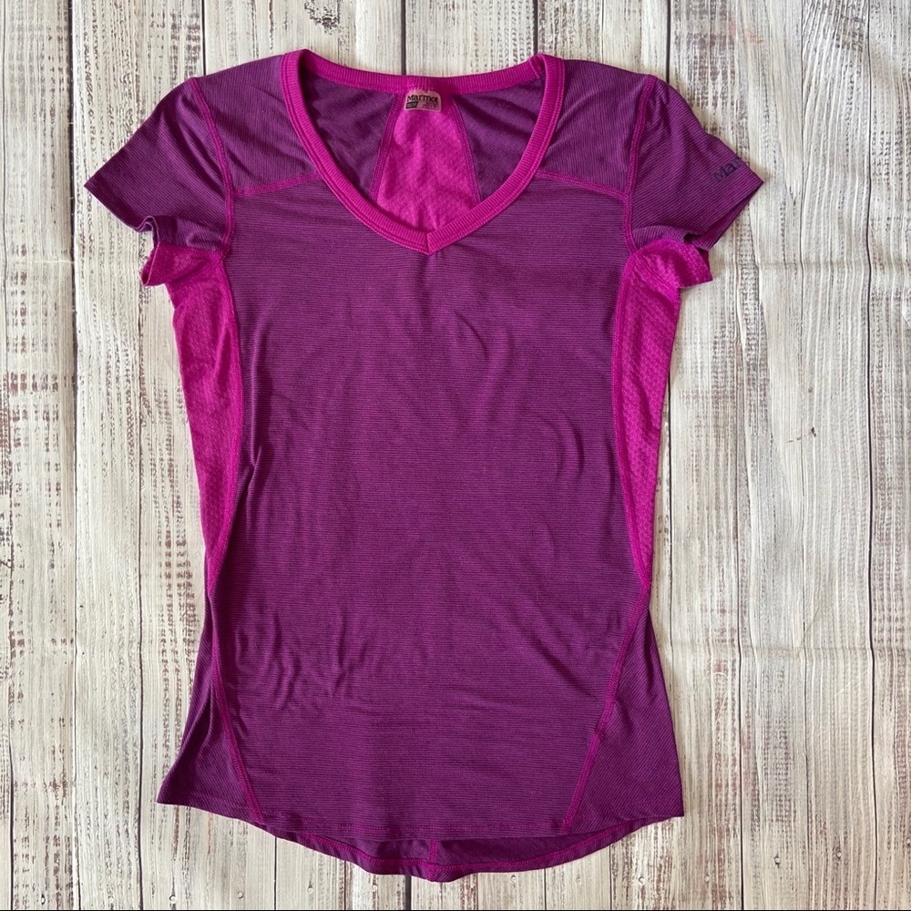 Marmot Purple Mini Striped Short Sleeve Shirt. Size XSmall